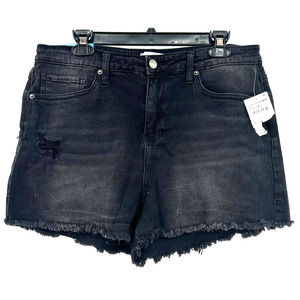 Abound size 34 black denim jean shorts raw hem high rise fit‎